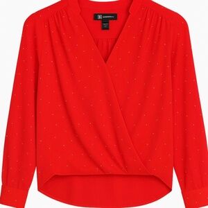 INC International Concepts | Red Rhinestone Drape Blouse | Size 2P